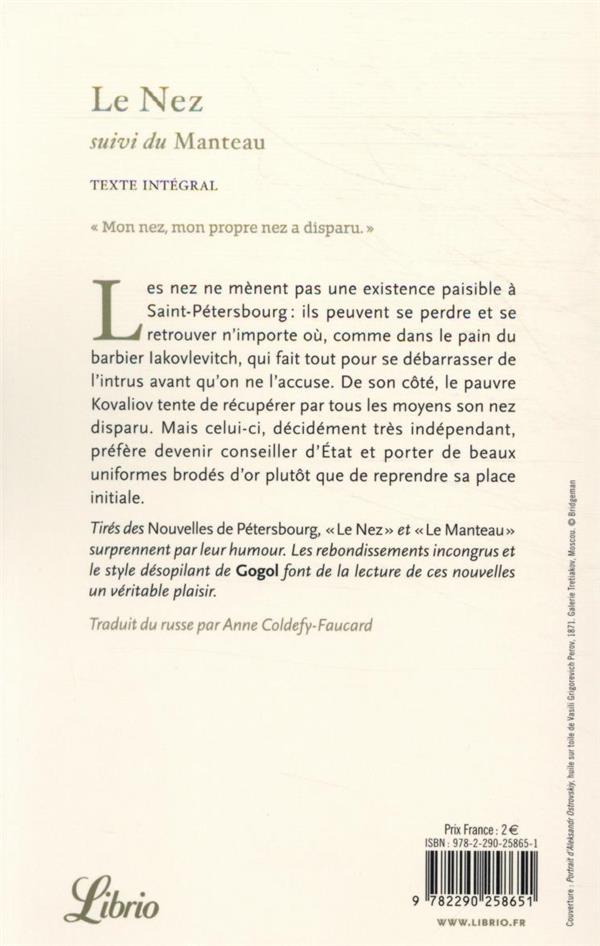 Back cover of Le Nez : suivi du Manteau