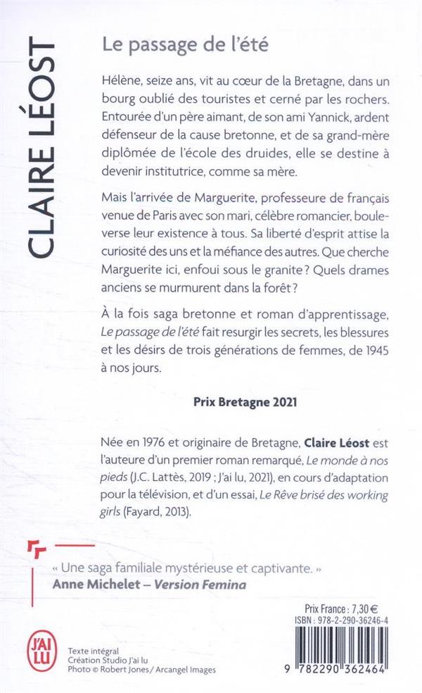 Back cover of Le passage de l'été (prix Bretagne 2021)