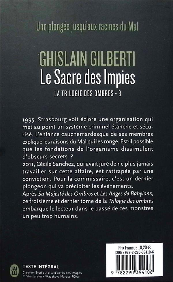 Back cover of La trilogie des ombres Tome 3 : Le sacre des impies