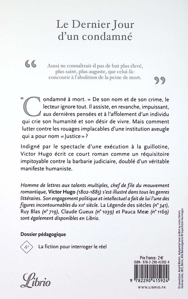 Back cover of Le Dernier Jour d'un condamné