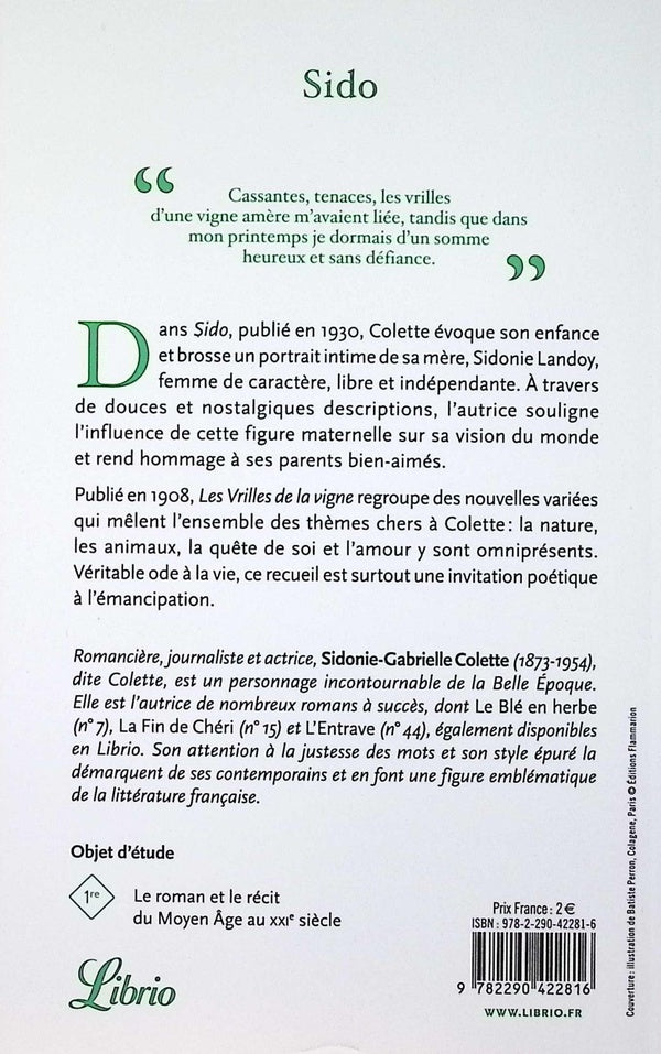 Back cover of Sido ; Les Vrilles de la vigne