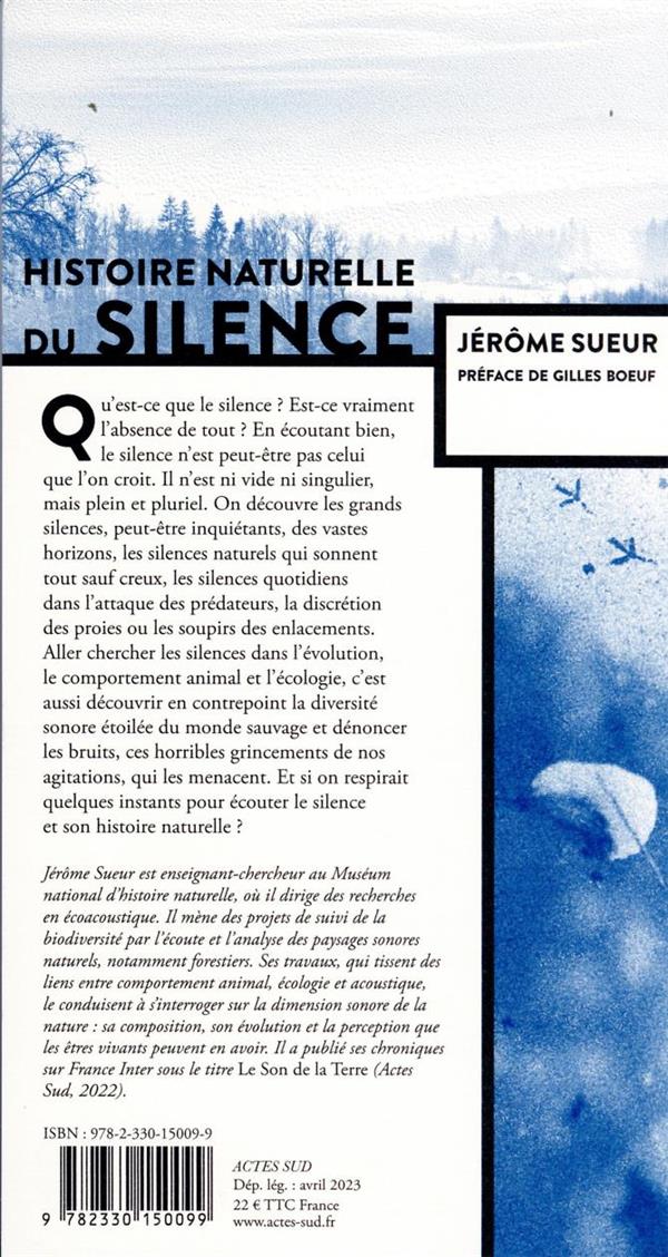 Back cover of Histoire naturelle du silence (préface Gilles Boeuf)