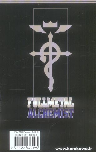 Back cover of Fullmetal alchemist Tome 3