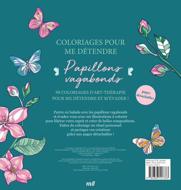 Back cover of Papillons vagabonds : 48 coloriages d'art-thérapie pour me détendre