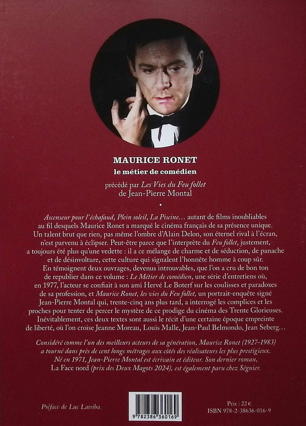 Back cover of Maurice Ronet : Le métier de comédien ; Les vies du feu follet de Jean-Pierre Montal
