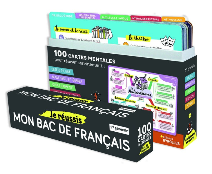 Front cover of Je réussis mon bac de français ; 1re générale ; 100 cartes mentales pour réviser sereinement !