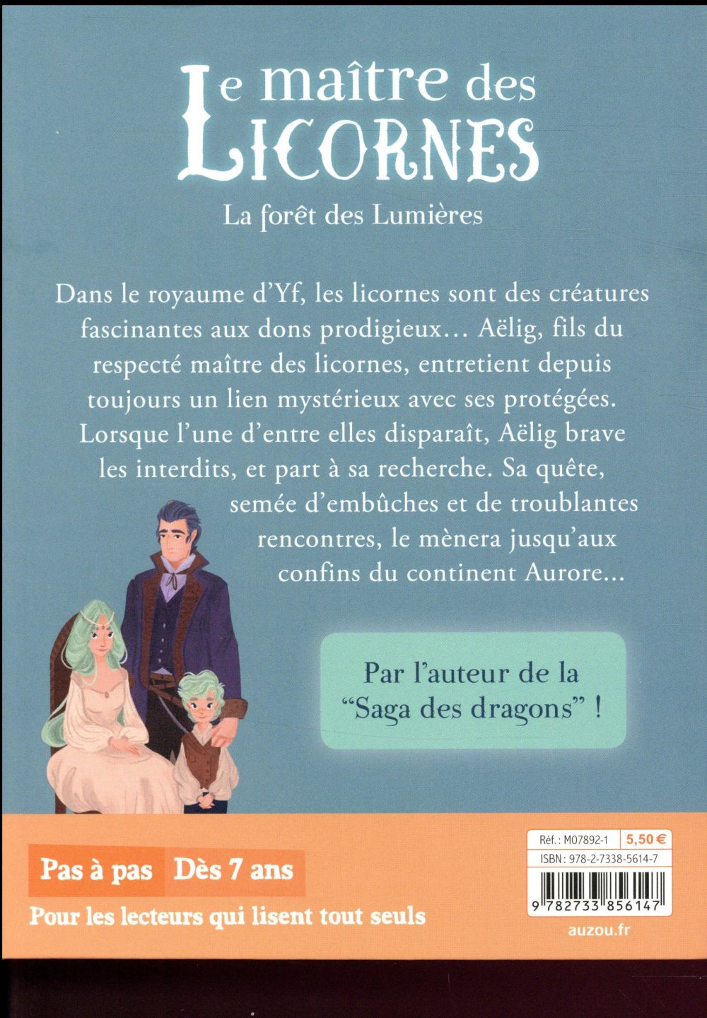 Back cover of Le maître des licornes Tome 1 : La forêt des lumières