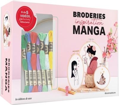 Front cover of Coffret broderies inspiration manga : 3 projets à broder autour de l'animé