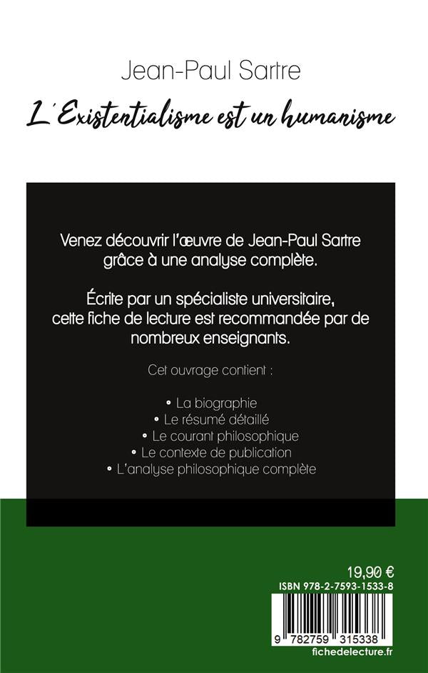 Back cover of L'Existentialisme est un humanisme de Jean-Paul Sartre : fiche de lecture et analyse complète de l'oeuvre (IMPRESSION A LA DEMANDE)