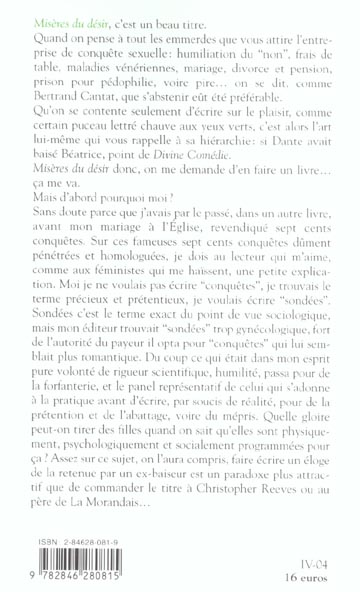 Back cover of Misères du désir