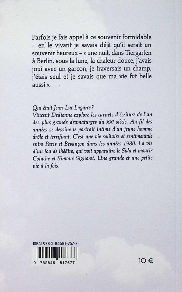 Back cover of Il ne m'est jamais rien arrivé : Un projet de Vincent Dedienne, d'après le Journal de Jean-Luc Lagarce