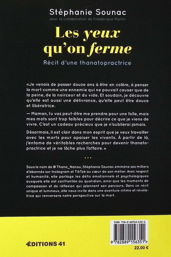 Back cover of Les yeux qu'on ferme : Récit d'une thanatopractrice