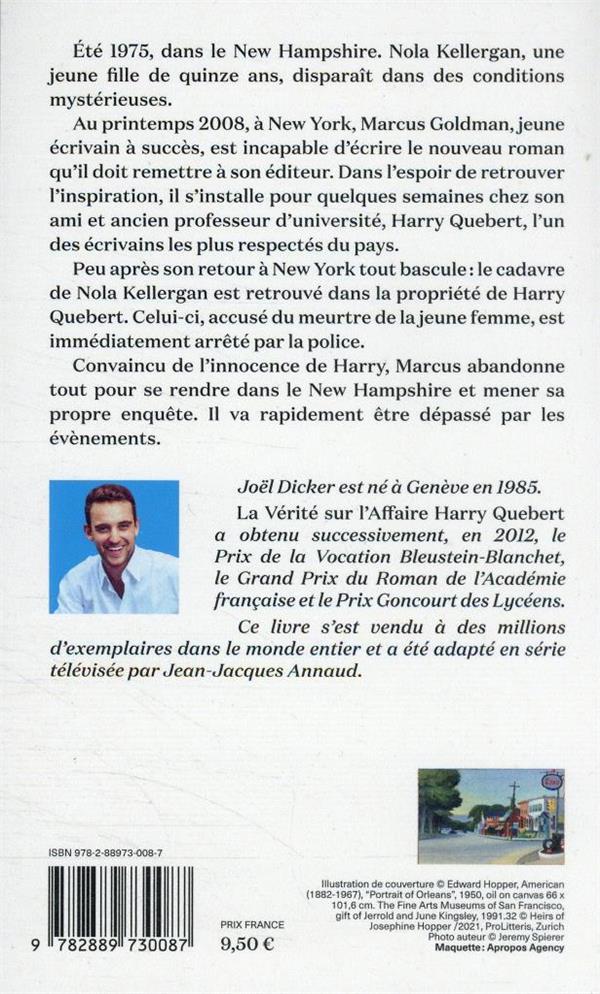Back cover of La vérité sur l'affaire Harry Québert