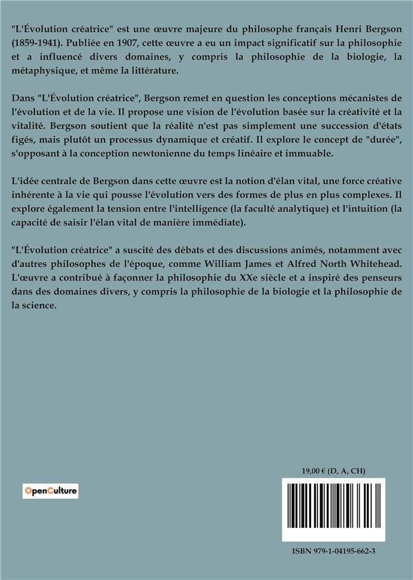Back cover of L'évolution créatrice (IMPRESSION A LA DEMANDE)