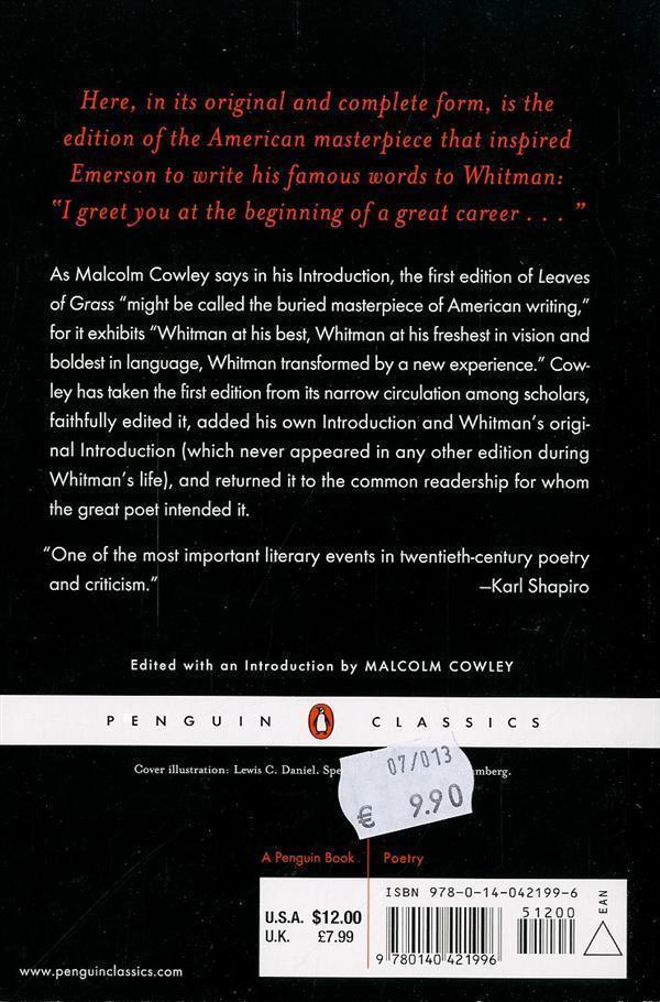 Back cover of Leaves of grass                     (édition en anglais)