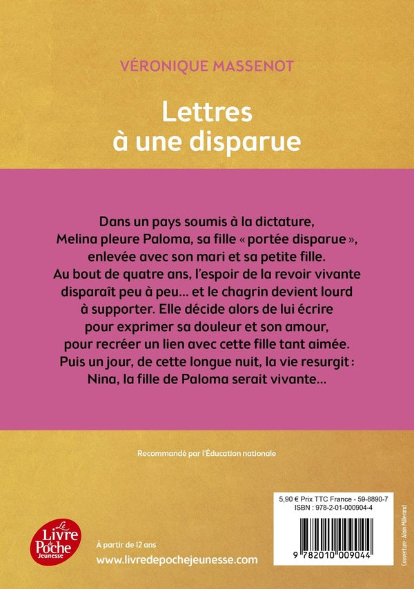 Back cover of Lettres à une disparue