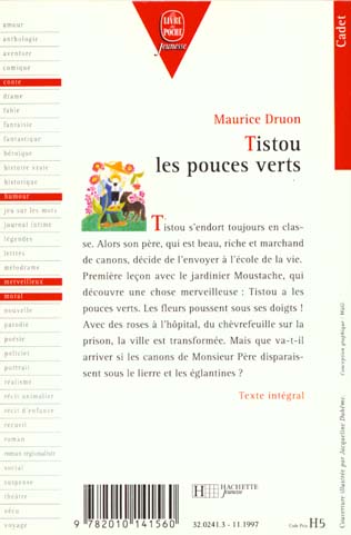 Back cover of Tistou les pouces verts                     (CADET ; NOUVELLE PRESENTATION)