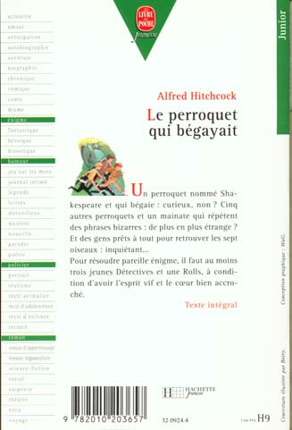 Back cover of Le perroquet qui begayait                     (JUNIOR ; NOUVELLE PRESENTATION)