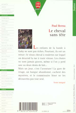 Back cover of Le cheval sans tete