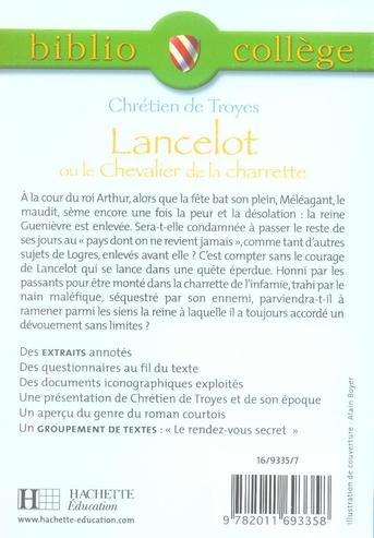 Back cover of Lancelot ou le chevalier de la charrette