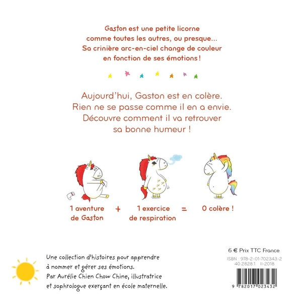 Back cover of Gaston la licorne : les émotions de Gaston : je suis en colère