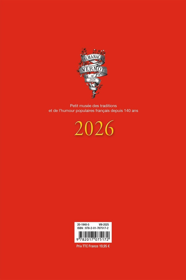 Back cover of Almanach Vermot (édition 2026)