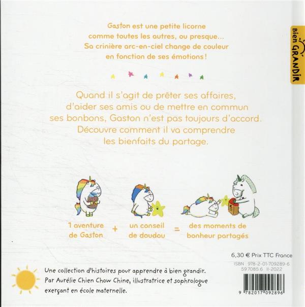 Back cover of Gaston la licorne : les émotions de Gaston : je partage