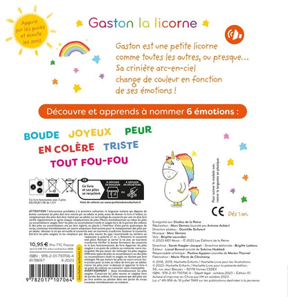 Back cover of Gaston la licorne : les émotions de Gaston : mes premières émotions avec Gaston la licorne