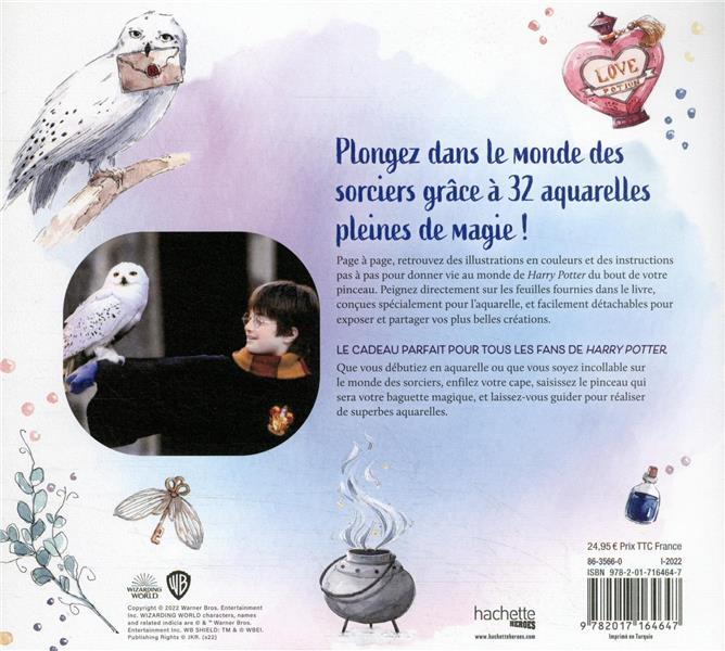 Back cover of D'après les films Harry Potter : la magie de l'aquarelle ; 32 aquarelles enchantées pas à pas
