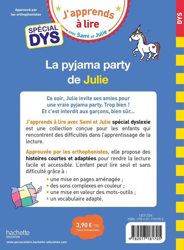 Back cover of J'apprends à lire avec Sami et Julie : la pyjama party de Julie ; spécial dys