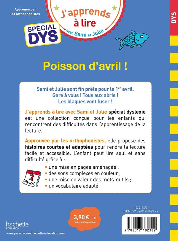 Back cover of J'apprends à lire avec Sami et Julie : poisson d'avril ! spécial dys