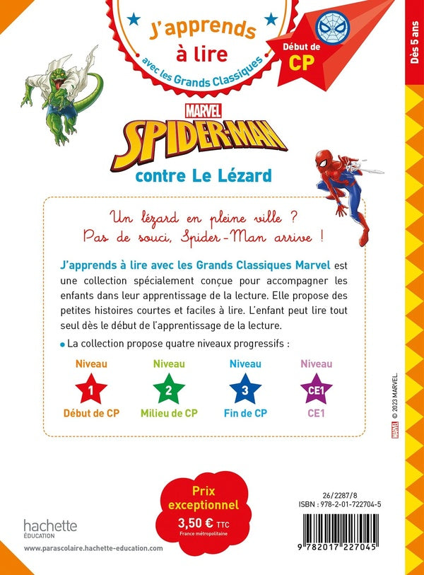 Back cover of J'apprends à lire avec les grands classiques Disney : Marvel ; CP niveau 1 ; Spider-Man contre Le Lézard