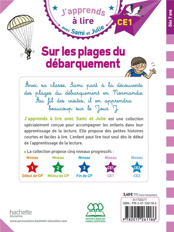 Back cover of J'apprends à lire avec Sami et Julie : CE1 ; Sur les plages du débarquement