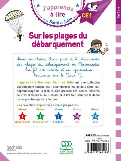 Back cover of J'apprends à lire avec Sami et Julie : CE1 ; Sur les plages du débarquement