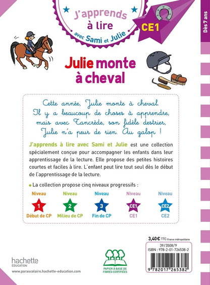 Back cover of J'apprends à lire avec Sami et Julie : CE1 ; Julie monte à cheval