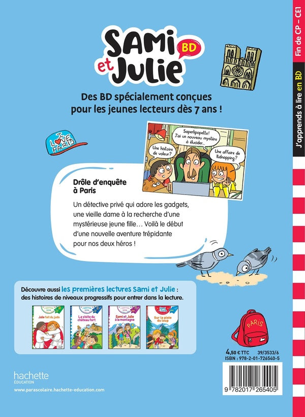 Back cover of Sami et Julie BD : Fin de CP-CE1 ; Drôle d'enquête à Paris