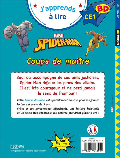 Back cover of J'apprends à lire : CE1 ; Spiderman : Coups de maître