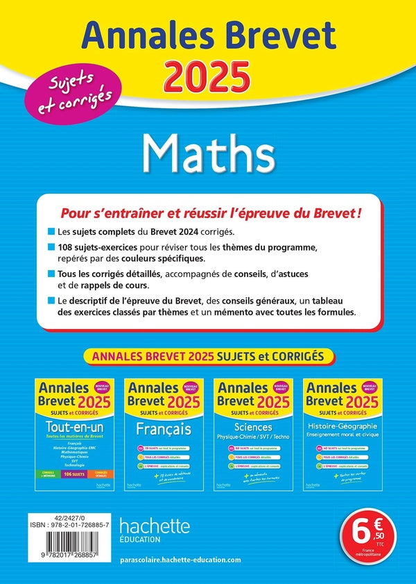 Back cover of Annales brevet : Maths ; 3e ; Sujets et corrigés (édition 2025)