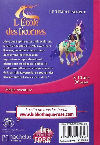 Back cover of L'école des licornes (La série TV) Tome 1 : Le temple secret