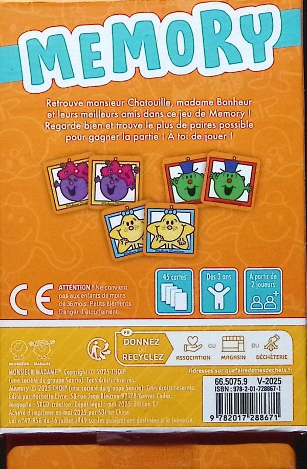 Back cover of Les Monsieur Madame : Memory : Jeu de paires
