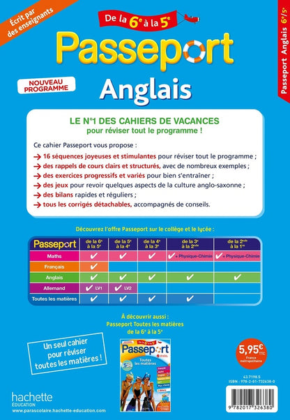 Back cover of Passeport : Anglais ; De la 6e à la 5e ; Cahier de vacances