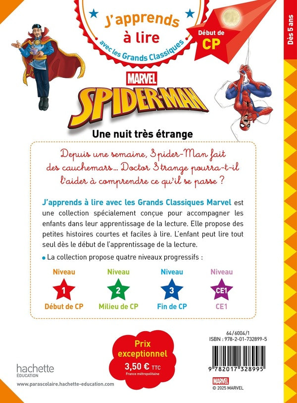 Back cover of J'apprends à lire avec les grands classiques Disney : CP Niveau 1 ; Marvel - Spider-Man : Une nuit très étrange