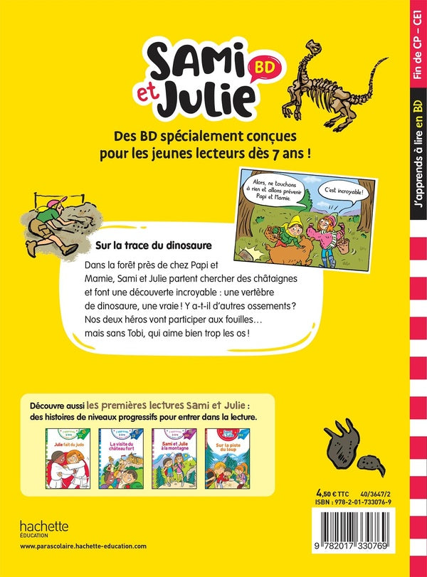 Back cover of Sami et Julie BD : Fin de CP, CE1 ; Sur la trace du dinosaure