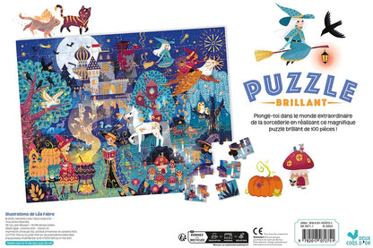 Back cover of Puzzle brillant : Au royaume des sorciers                     (100 pièces)