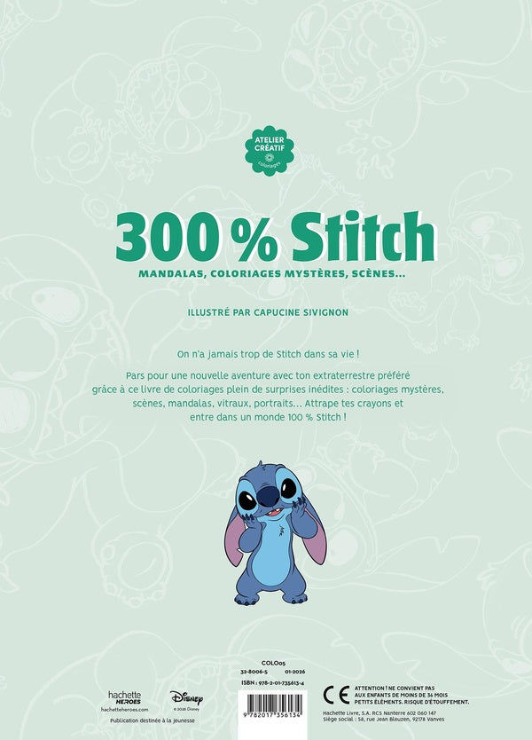 Back cover of Atelier créatif : 300 % Stitch : Mandalas, coloriages mystères, scènes...