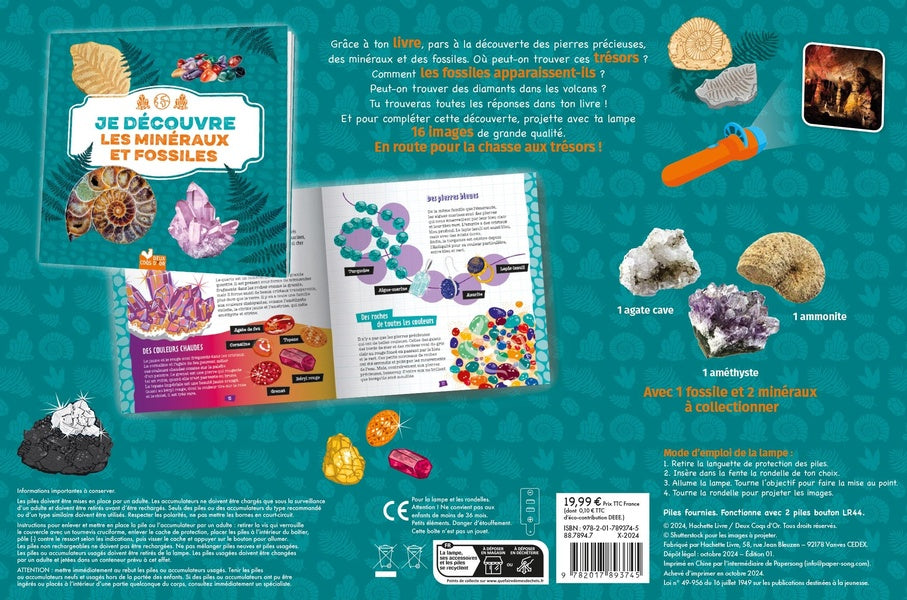 Back cover of Je découvre les minéraux et fossiles                     (Avec lampe et kit excavation)