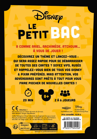Back cover of Le petit bac : Jouez avec Disney de A à Z !