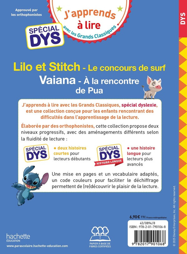 Back cover of Lilo et Stitch : Le concours de surf ; Vaiana : À la rencontre de Pua ; Spécial dys