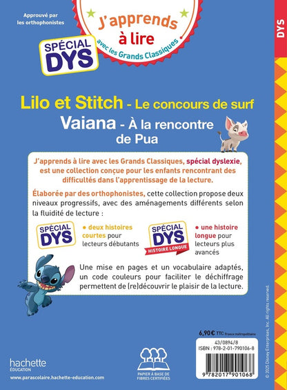 Back cover of Lilo et Stitch : Le concours de surf ; Vaiana : À la rencontre de Pua ; Spécial dys