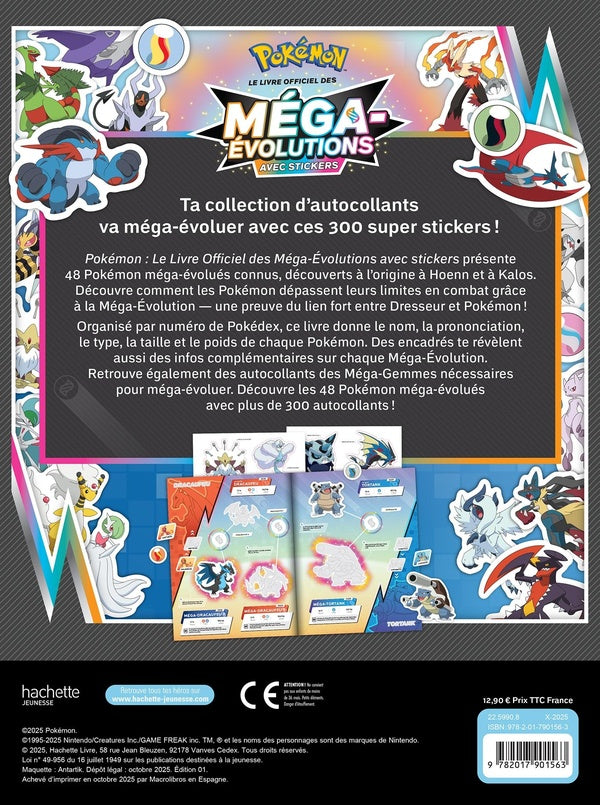 Back cover of Pokémon : Le livre officiel des Méga-Évolutions avec stickers